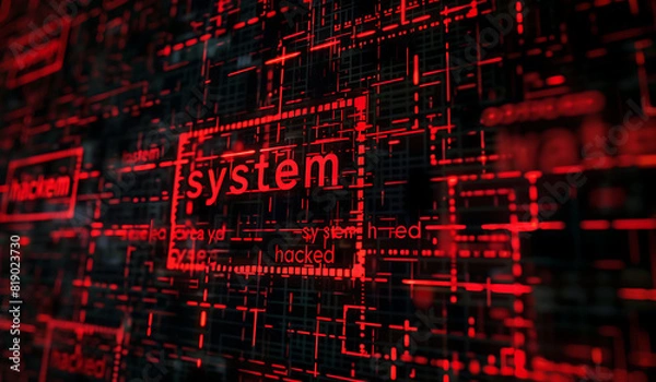 Fototapeta A system hacked digital background bold red letters on black