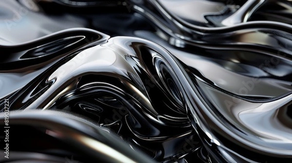 Fototapeta A realistic looping 3D animation of a pearly black liquid iridescent metal form rendered in UHD with an alpha matte