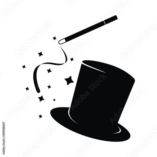 Fototapeta Magic hat logo with magic wand