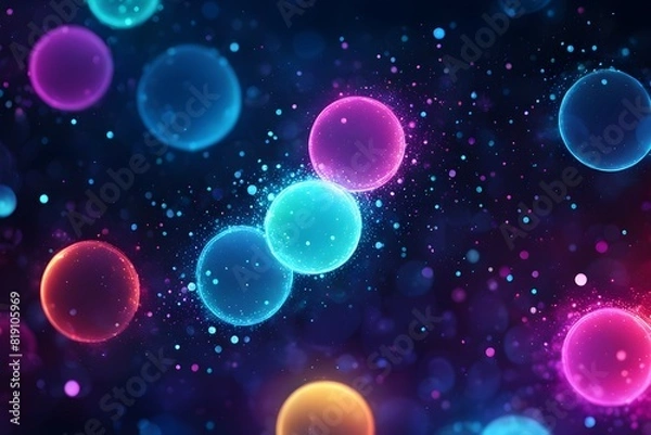 Fototapeta Futuristic data technology background. with neon lights and glowing orbs