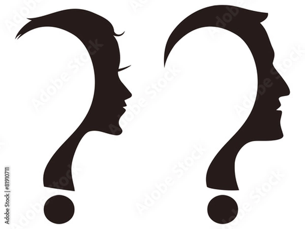 Obraz man and woman face with question mark