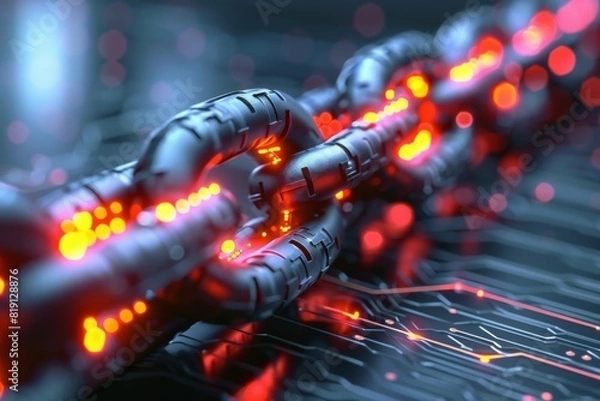 Fototapeta Blockchain technology illustration created with generative ai