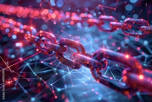 Fototapeta Blockchain technology illustration created with generative ai