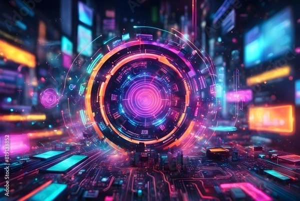 Obraz Curve representing technology and data wave form background, with glowing edges surrounded