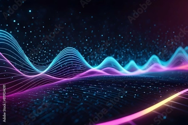Obraz Curve representing technology and data wave form background, with glowing edges surrounded