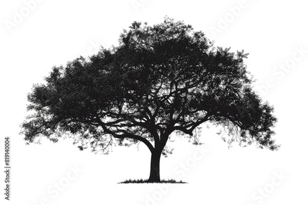 Fototapeta Silhouette of a large tree with sprawling branches, standing isolated against a transparent background. capturing the essence of nature's beauty.