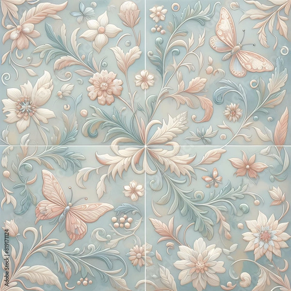 Fototapeta seamless pattern with flowers. decoration, design, ornament, leaf, illustration, art, vintage, texture, nature, retro, summer, textile, spring,Ai generated 