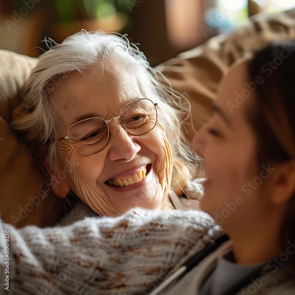 Fototapeta A smiling volunteer providing comfort to patients in a hospice.