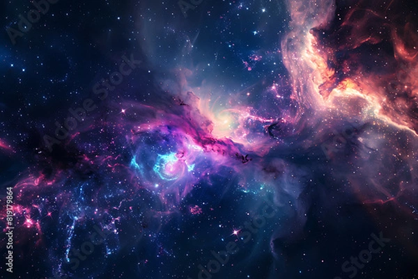 Fototapeta A mesmerizing view of a vibrant galaxy in deep space, full of stars and cosmic wonders