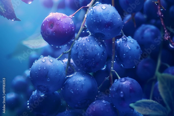 Fototapeta A rich and vibrant background filled with fresh, juicy blueberries, showcasing their deep blue color and natural texture