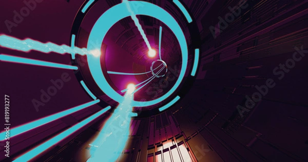 Fototapeta Futuristic neon tunnel. 3D render