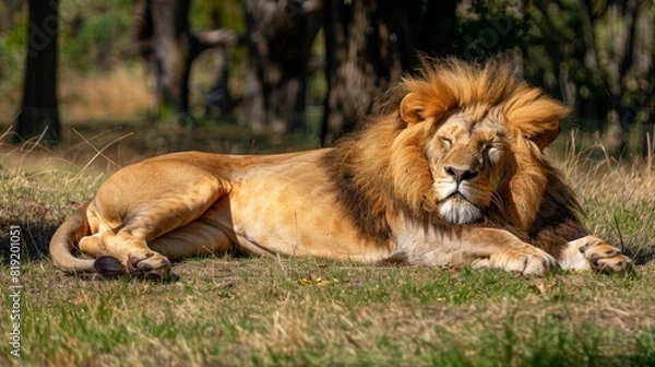 Obraz Lion resting on the savannah.