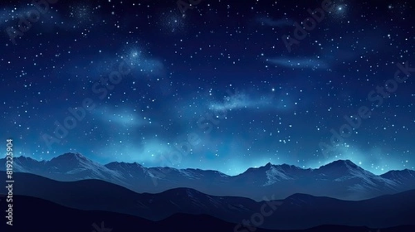 Obraz Night sky with stars and snowflakes. Mountain landscape
