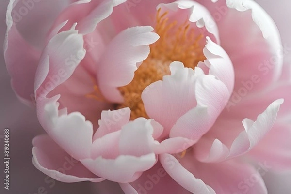 Fototapeta A close-up photo of a pink Peony with blurred background, White flower background
