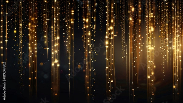 Fototapeta Shimmering retro lights backdrop. Metallic gold and deep black. Soft focus