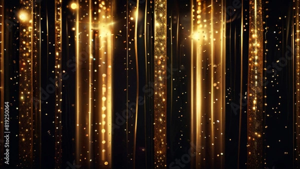Fototapeta Shimmering retro lights backdrop. Metallic gold and deep black. Soft focus
