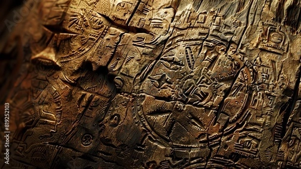 Obraz Mythological bark with carved symbols and ancient glyphs, invoking a sense of history and mystery, Mythology, Digital Art, Carved Detail
