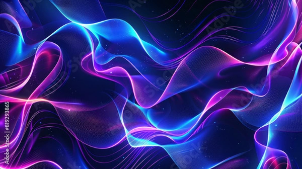 Obraz Abstract colorful blue and purple background with wavy lines, glowing effect and gradient in the style of vector on a black background
