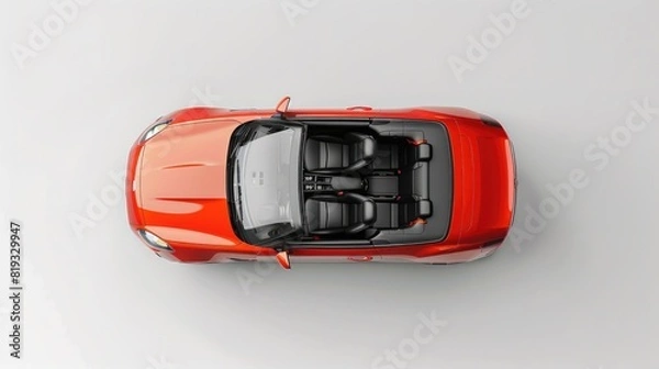 Fototapeta Sports convertible car with soft top down. Convertible - top view, in aerial top down view.