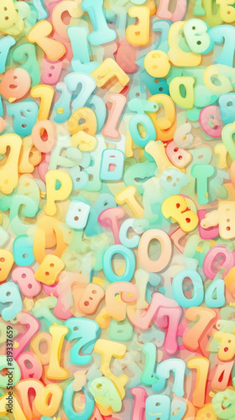 Fototapeta Abstract Image, Colorful Letters and Numbers, Pattern Style Texture, Wallpaper, Background, Cell Phone and Smartphone Cover, Computer Screen, Cell Phone and Smartphone Screen, 9:16 Format - PNG