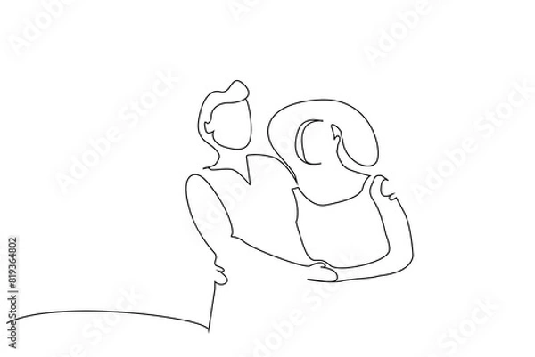Fototapeta old mature lovers couple vacation summertime hug happy life retirement one line art design vector