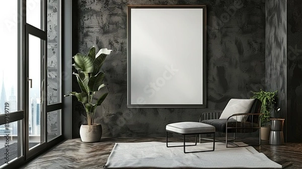 Fototapeta Mock up poster frame in a modern Art Deco style living room interior, 3D render, 3D illustration.