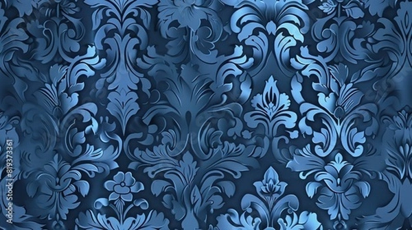 Fototapeta Blue wallpaper with damask pattern background,