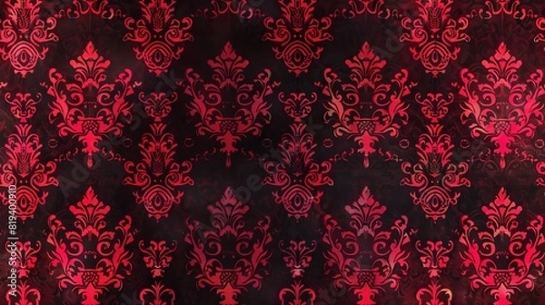 Fototapeta Red damask seamless pattern background wallpaper, textile, packaging, floral baroque pattern,