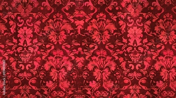 Fototapeta Red damask seamless pattern background wallpaper, textile, packaging, floral baroque pattern,