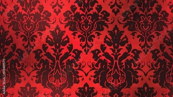 Fototapeta Red damask seamless pattern background wallpaper, textile, packaging, floral baroque pattern,
