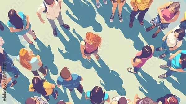 Fototapeta people flat design top view society theme cartoon drawing Analogous Color Scheme