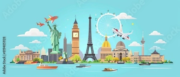 Obraz travel flat design top view city tour theme animation vivid