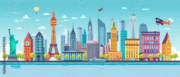 Obraz travel flat design top view city tour theme animation vivid