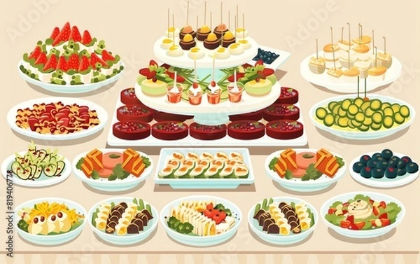 Fototapeta food flat design front view buffet theme water color Tetradic color scheme