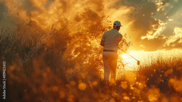 Fototapeta Golf player as he makes a swing