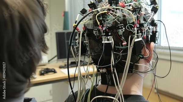 Fototapeta Brain-computer interface technology enabling paralyzed patients to control robotic limbs with their thoughts 