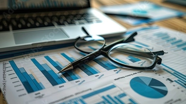 Obraz Business audit stock financial finance management on analysis data strategy with graph accounting marketing or report chart economy investment research profit concept