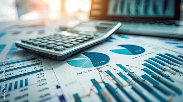 Fototapeta Business audit stock financial finance management on analysis data strategy with graph accounting marketing or report chart economy investment research profit concept
