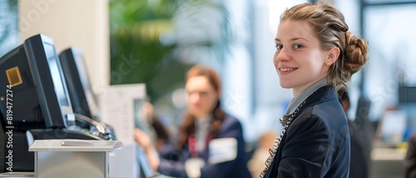 Obraz a bank teller at work