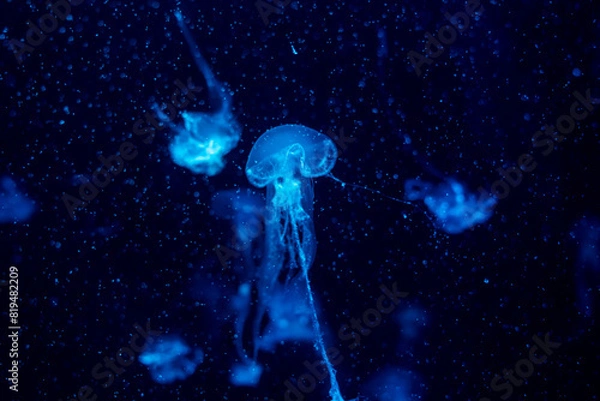 Obraz jellyfish in the night, jellyfish in the water