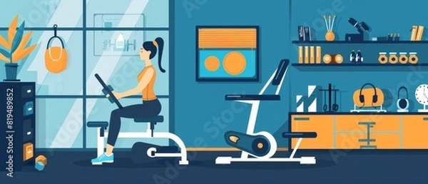 Fototapeta Exercise wirelessly flat design front view fitness theme cartoon drawing Complementary Color Scheme
