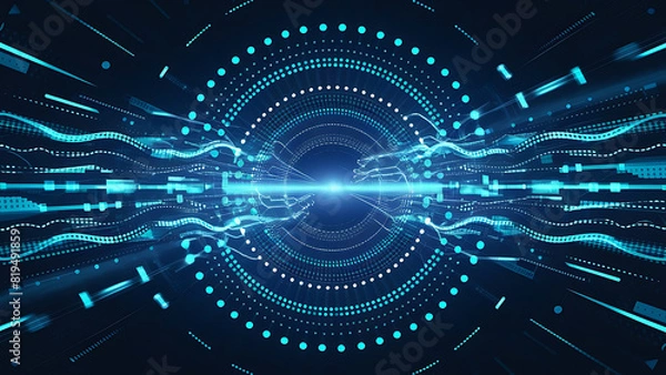 Fototapeta Structured database. Abstract digital wave particle. Digital music background. Sound vibrations. Futuristic dotted wave. Big data analytics. 3D illustration of nano particles in cyberspace