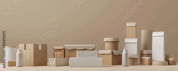 Fototapeta Durable packaging flat design front view retail theme 3D render Monochromatic Color Scheme