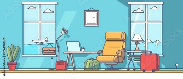 Fototapeta Convenience in traveling flat design front view lifestyle theme cartoon drawing Complementary Color Scheme