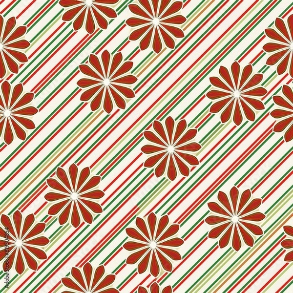Fototapeta seamless pattern with decorative flowers and leaf