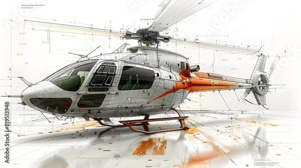 Fototapeta Blueprint of Helicopter Structural Components