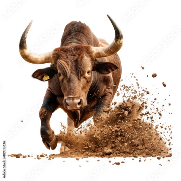 Fototapeta Running bull. Isolated on transparent background.