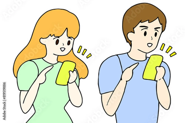 Obraz スマホを操作する男女　セット　イラスト