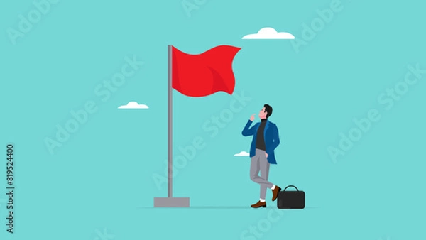Fototapeta Red flag warning to be careful for business or economic, smart businessman who is careful of red flags a symbol of business or economic disaster