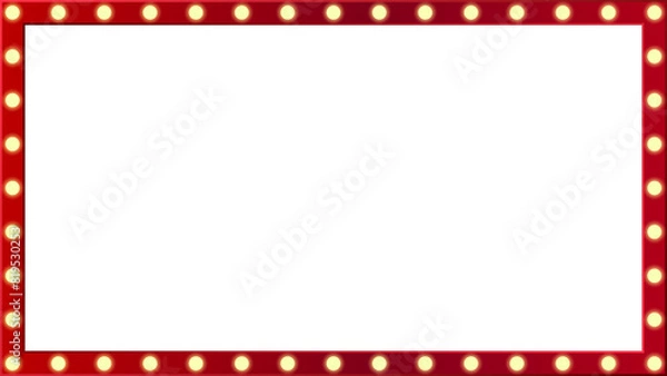 Fototapeta Retro light box frame border with 16:9 aspect ratio,  for web, presentation, thumbnail, cut out,png isolated on transparent background.